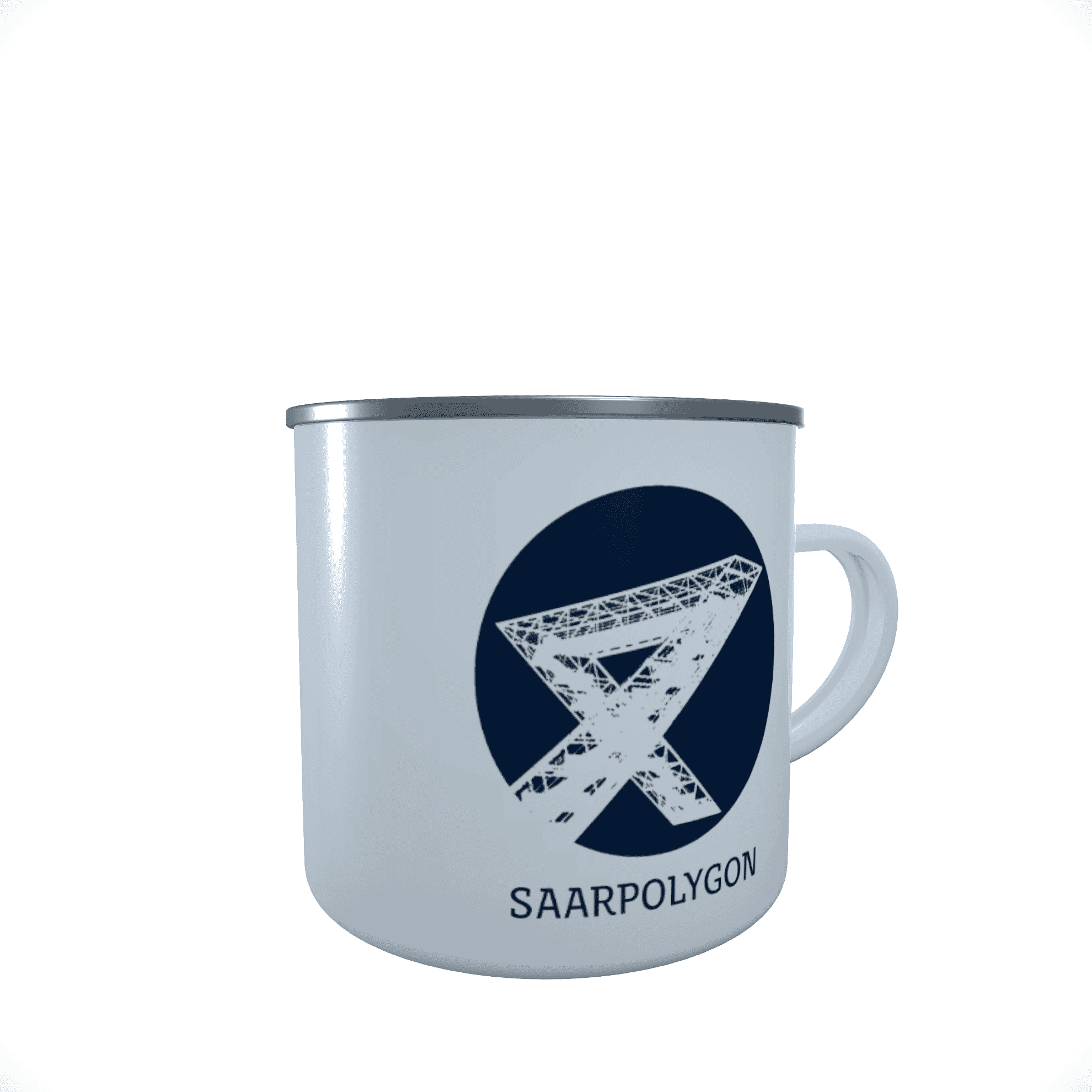 Einzelbild_3D_Saarpolygon_dunkelblau_Back Emaille-Tasse Silhouette Saarpolygon