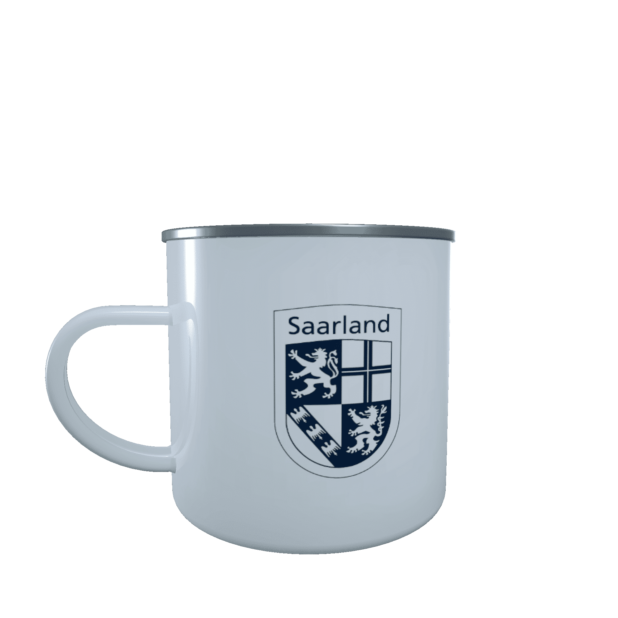SB_Saarkran_dunkelblau_Front Emaille-Tasse Silhouette Saarkran Saarbrücken
