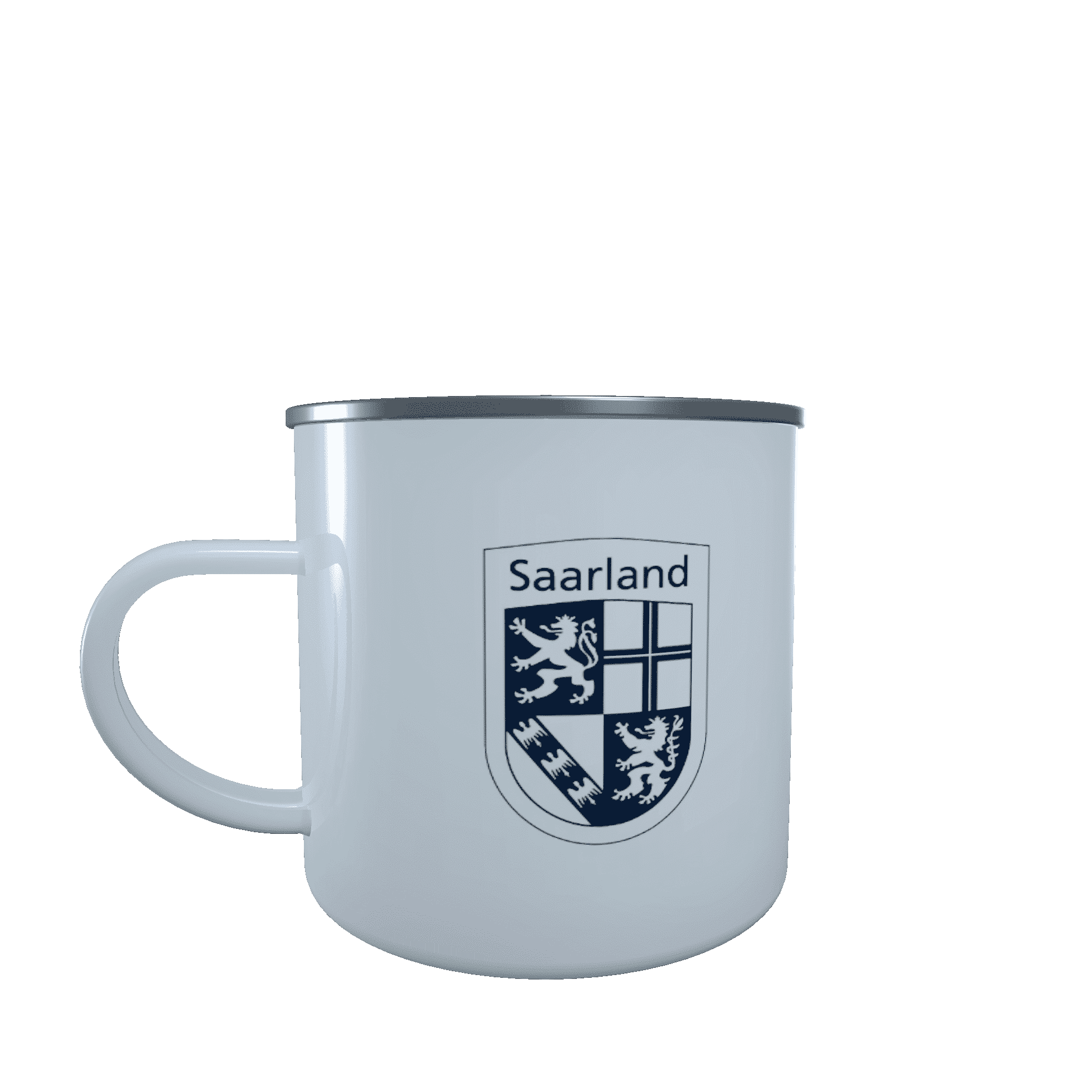 SB_Halberg_dunkelblau_Front Emaille-Tasse Silhouette Halberg Saarbrücken