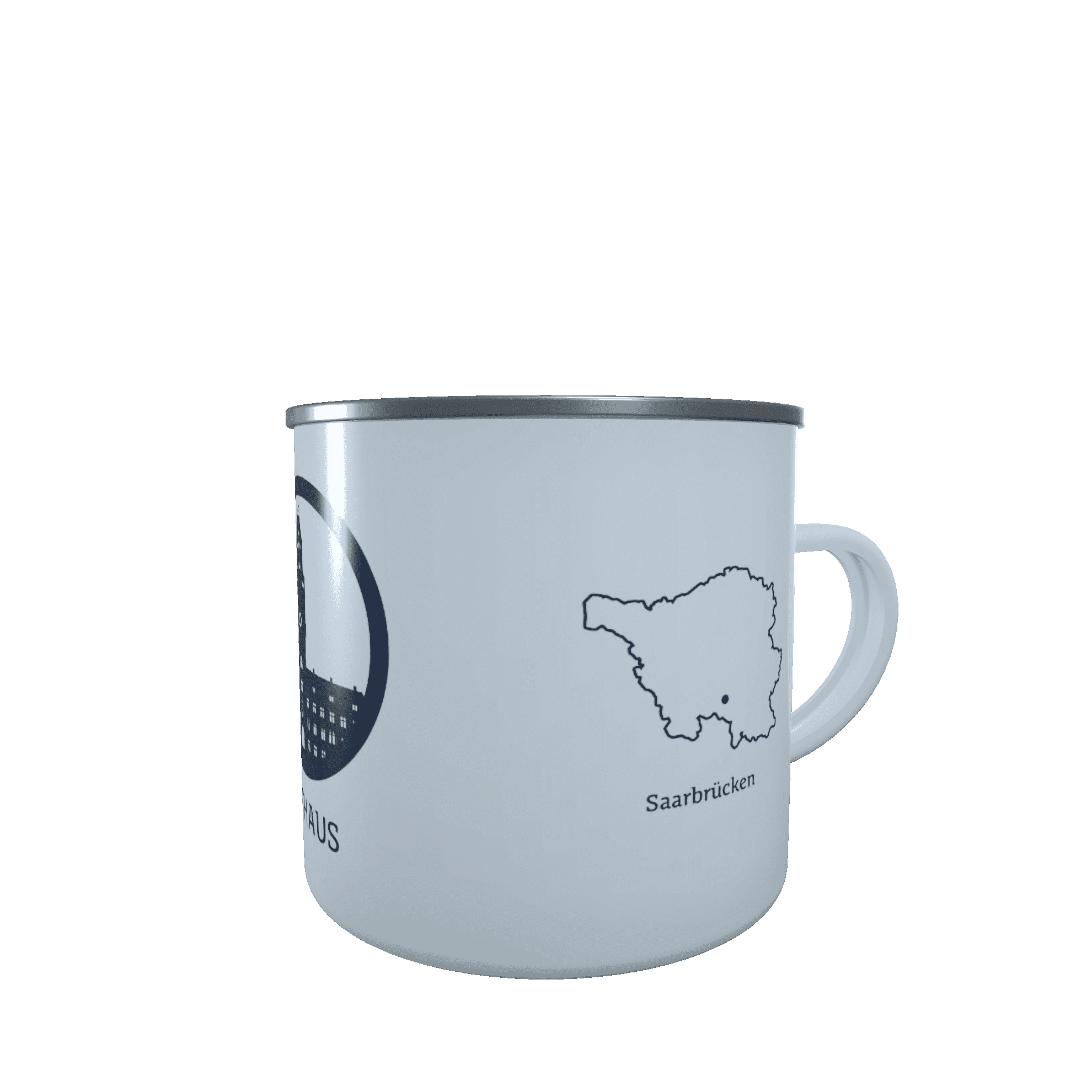 SB_Rathaus_dunkelblau_Back Emaille-Tasse Silhouette Rathaus Saarbrücken