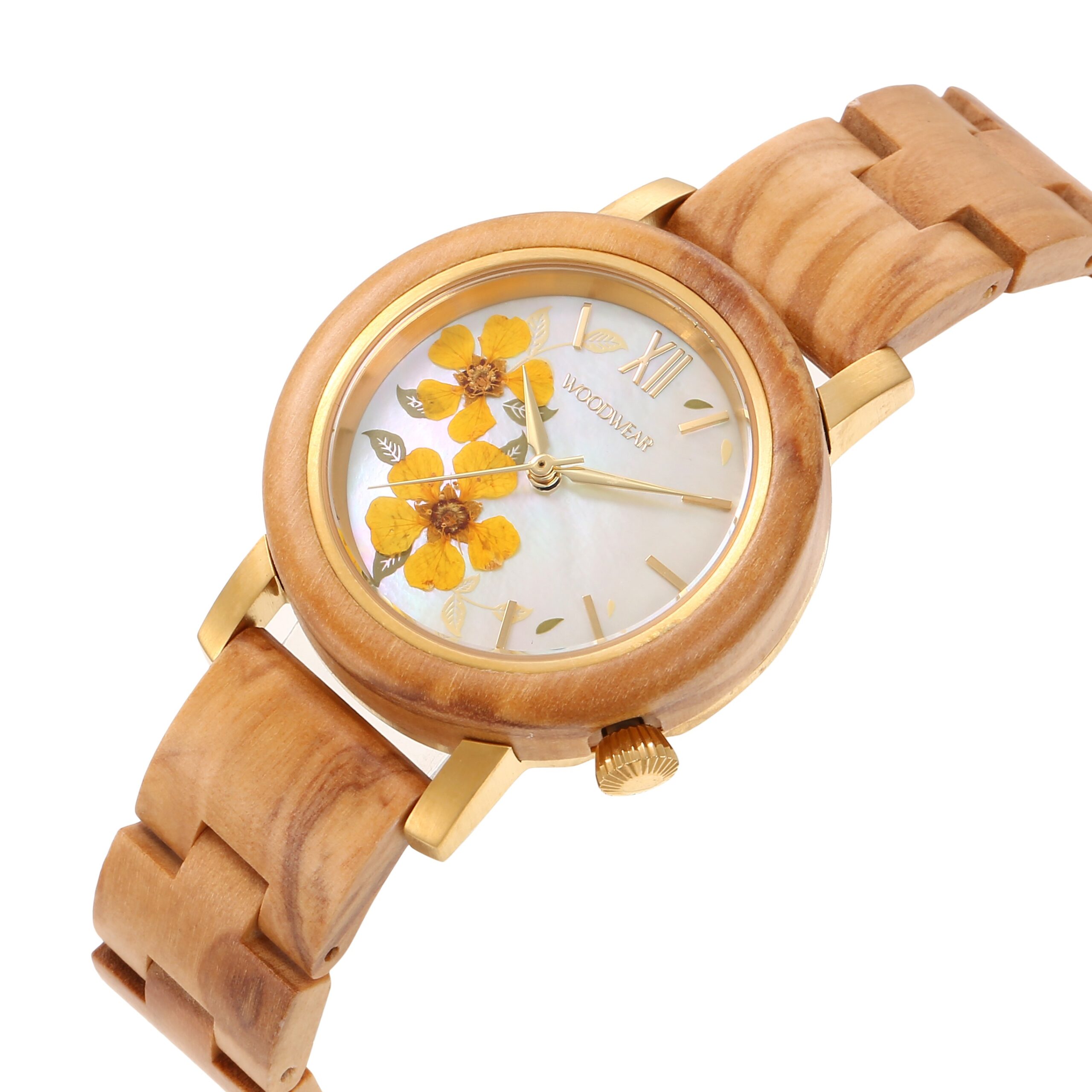 woodwear Oliva Bloom – Mimosa Glow Damen-Holzuhr
