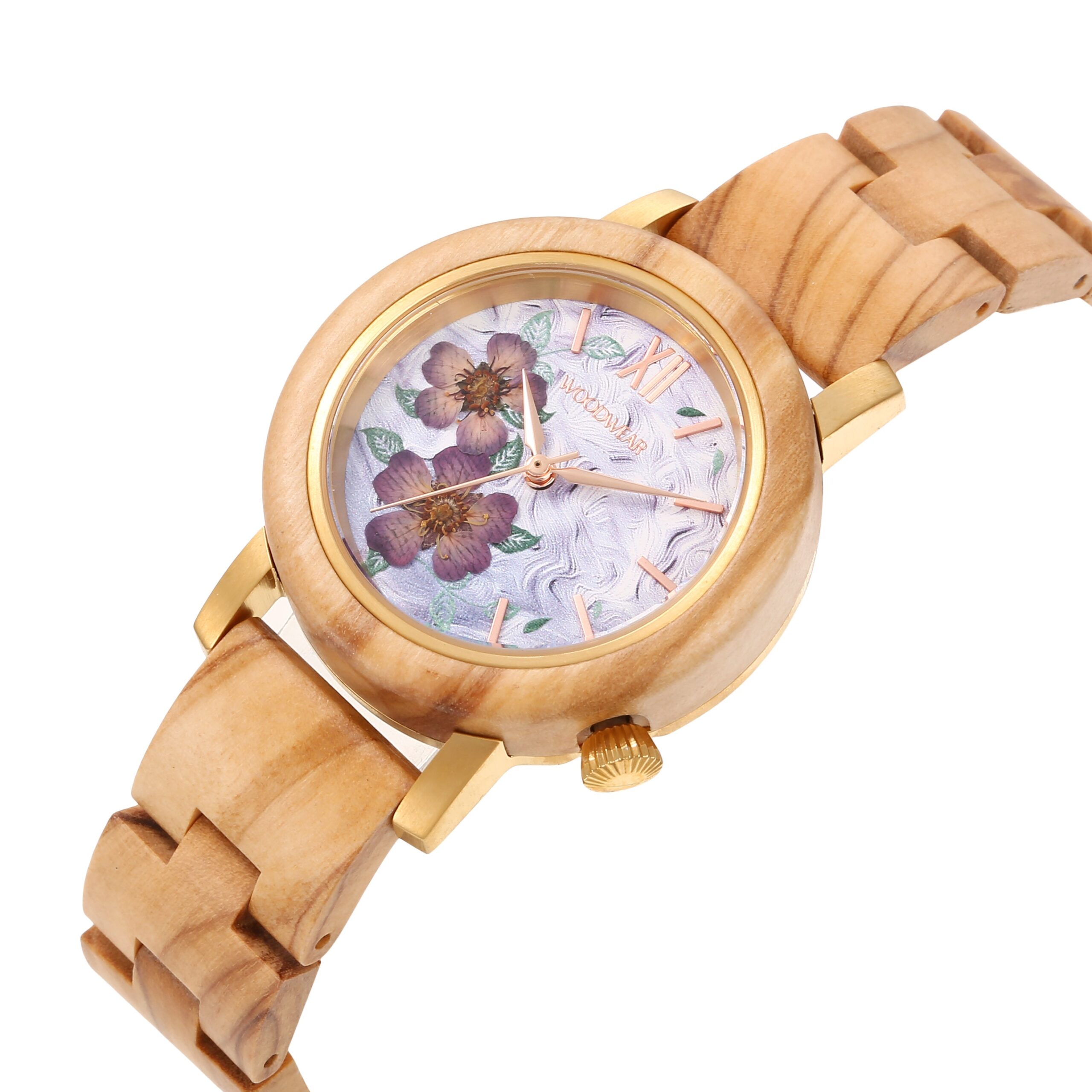 woodwear Oliva Bloom – Amethyst Damen-Holzuhr