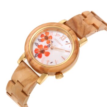 woodwear - Oliva Bloom – Terra Rossa Damen-Holzuhr
