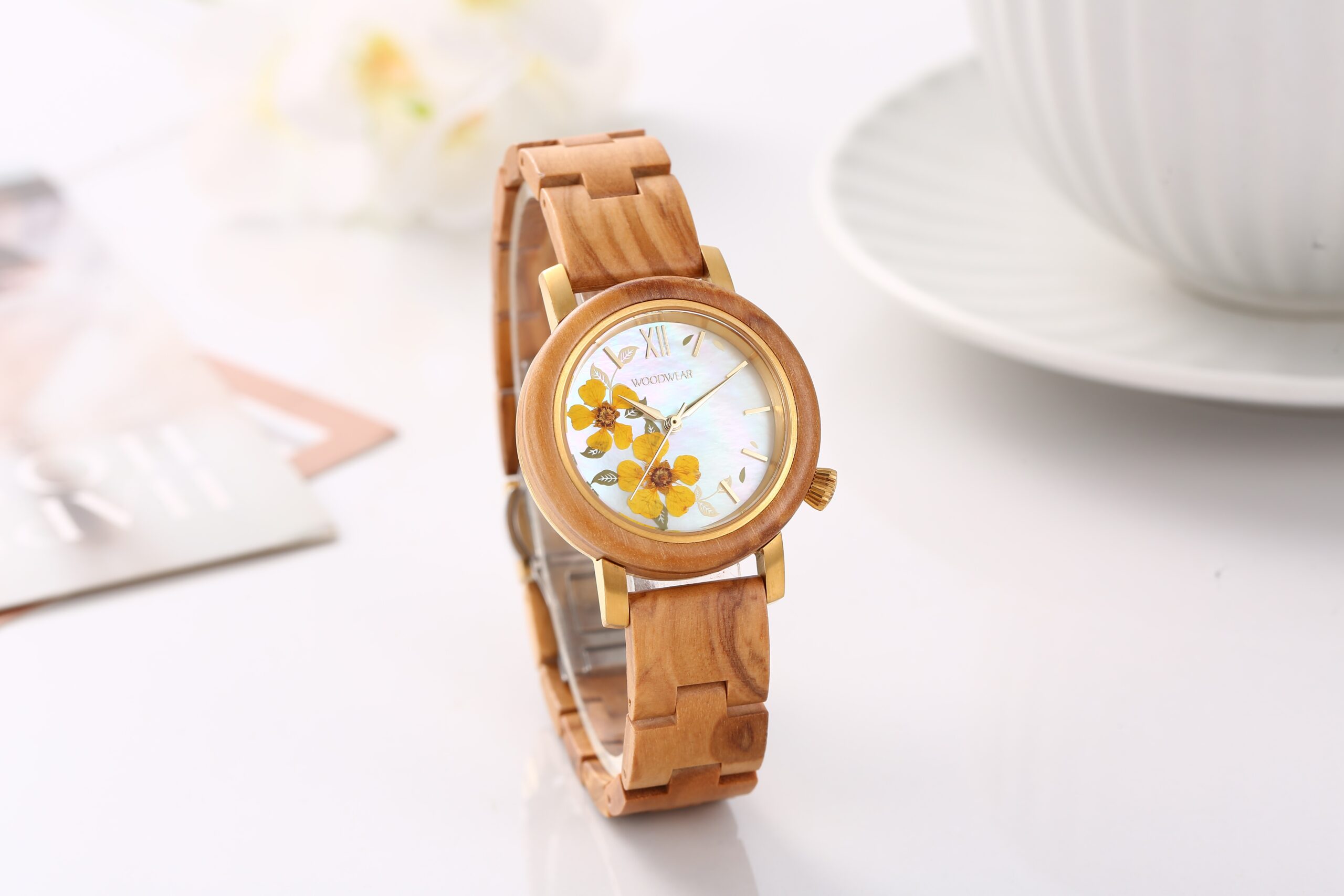 woodwear Oliva Bloom – Mimosa Glow Damen-Holzuhr