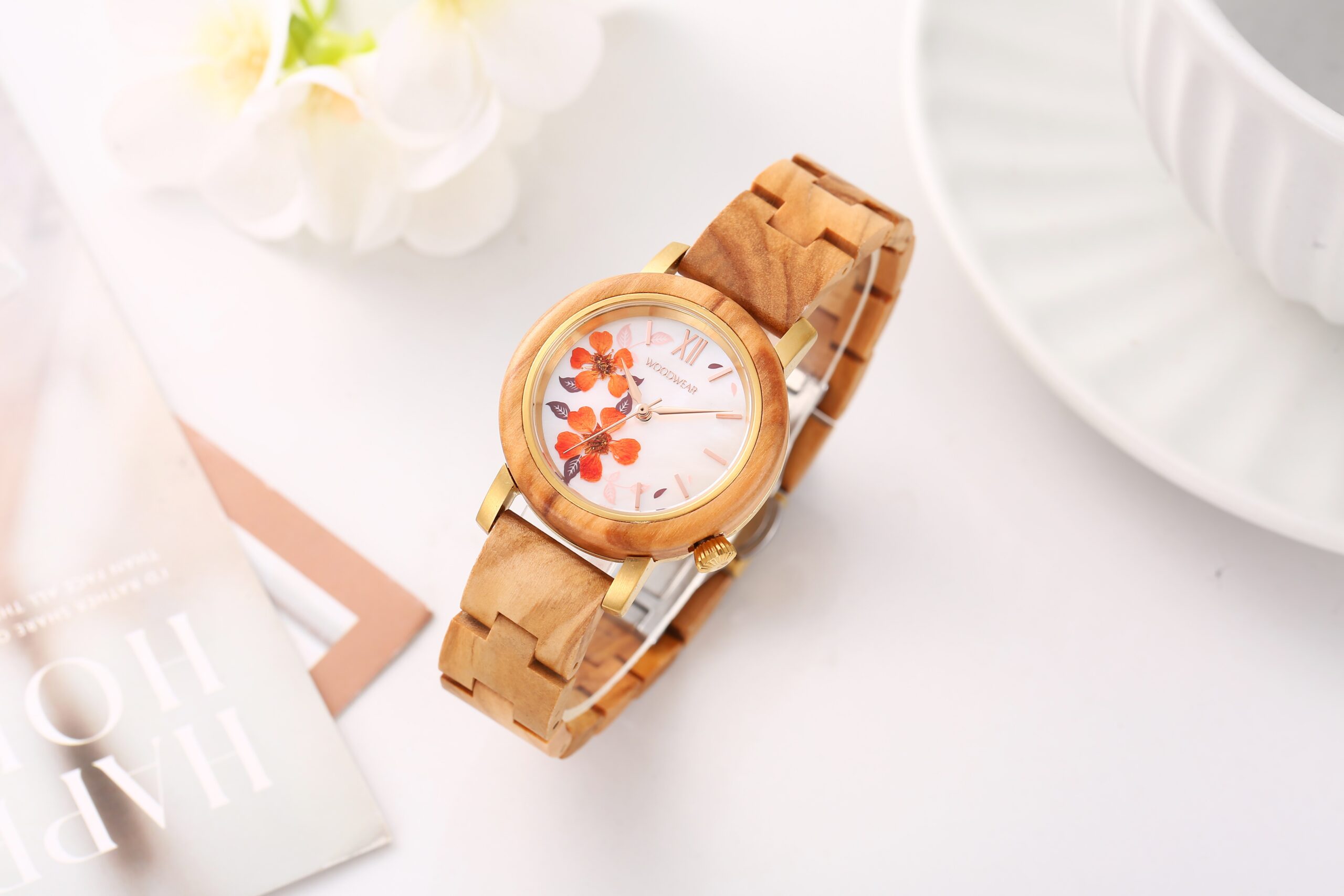 woodwear - Oliva Bloom – Terra Rossa Damen-Holzuhr