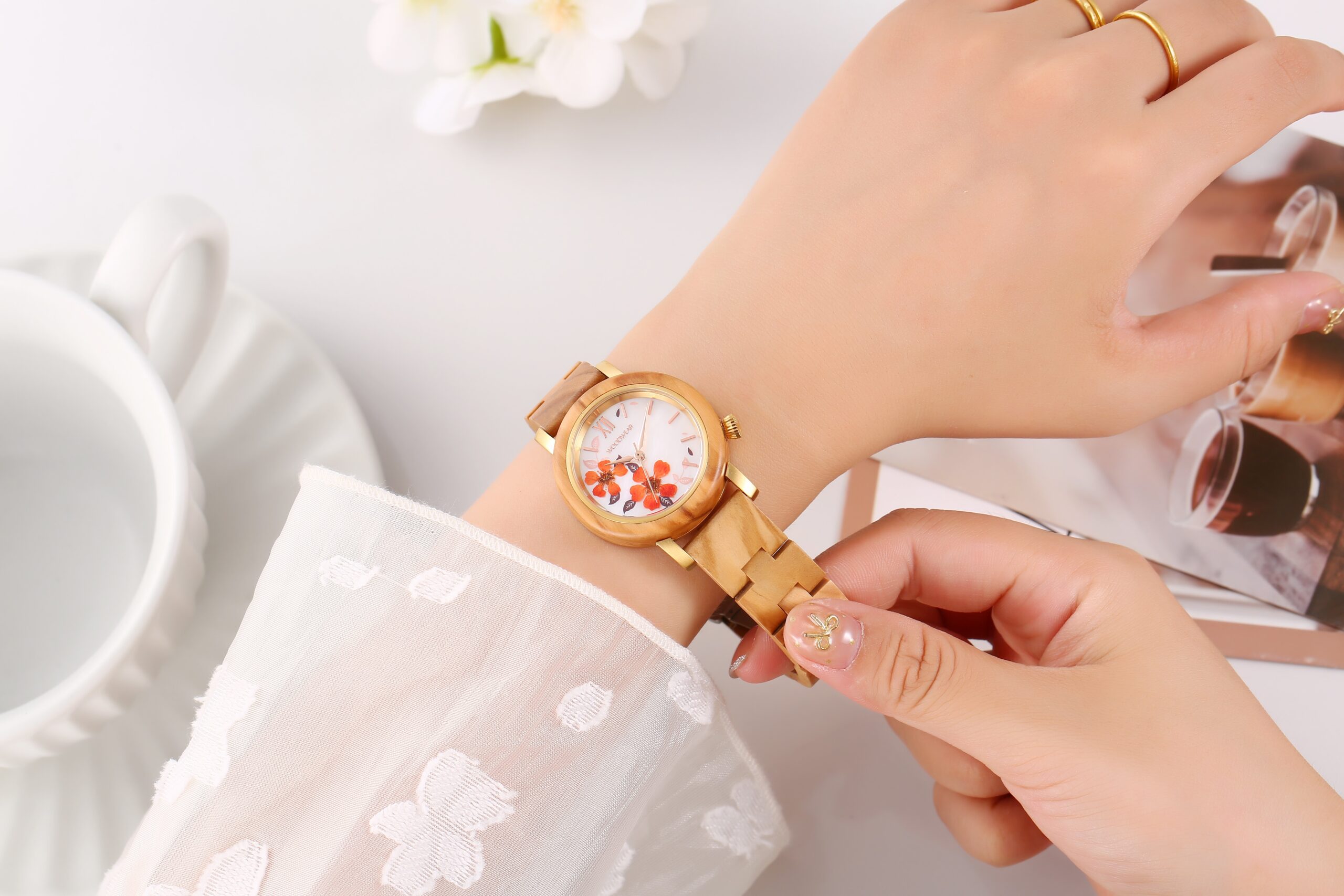 woodwear - Oliva Bloom – Terra Rossa Damen-Holzuhr