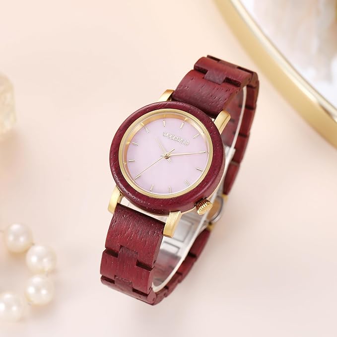 woodwear - Rosé Perlmutt - Damenarmbanduhr aus Olivenholz mit Rosé-Elementen