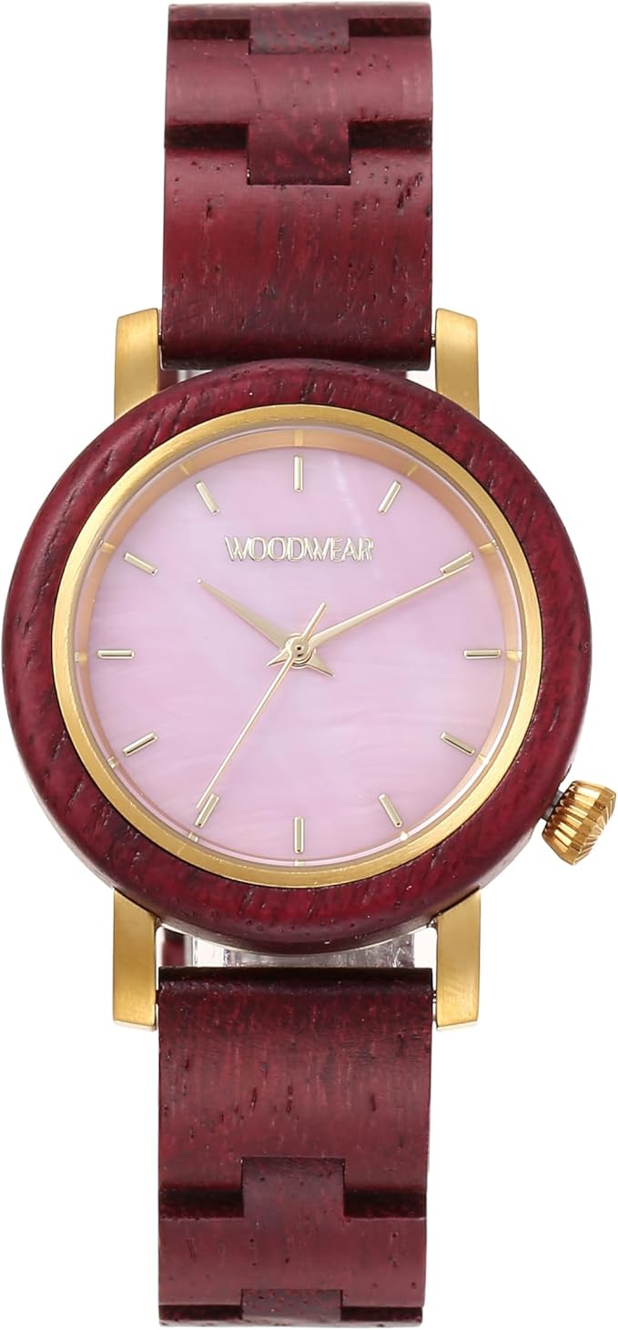 woodwear - Rosé Perlmutt - Damenarmbanduhr aus Olivenholz mit Rosé-Elementen