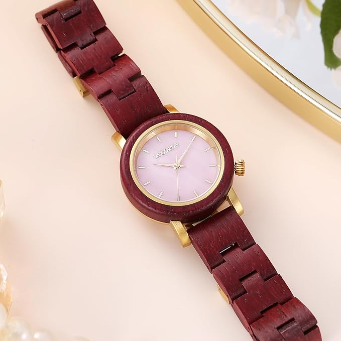 woodwear - Rosé Perlmutt - Damenarmbanduhr aus Olivenholz mit Rosé-Elementen