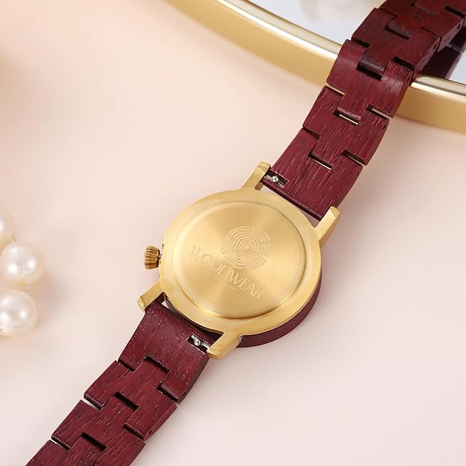 woodwear - Rosé Perlmutt - Damenarmbanduhr aus Olivenholz mit Rosé-Elementen